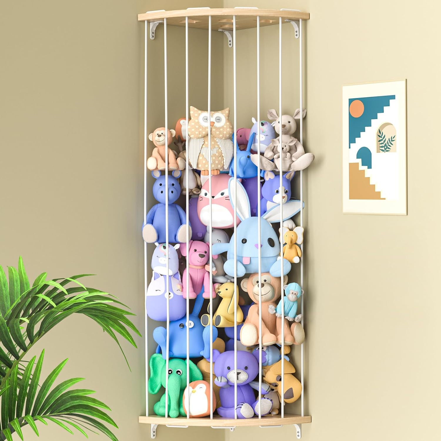 Stuffed Animal Storage Wood Corner Plush Toys Holder Star Pattern Length Hanging