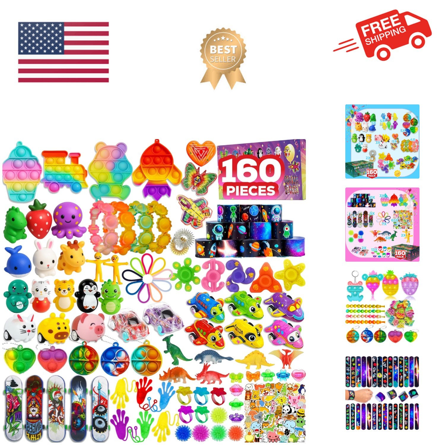 160 Pcs Fidget Toys Party Favors Pack, Randomly Selected Pop Sensory Set Gift…