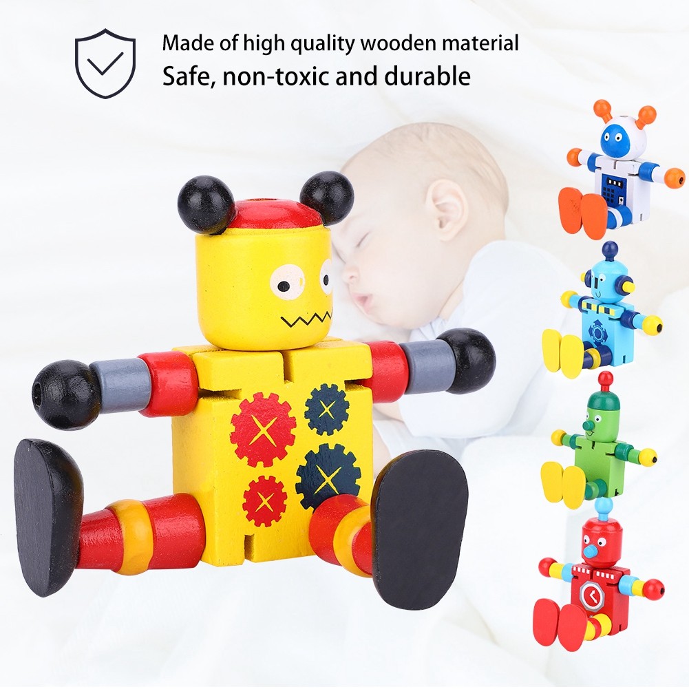 Personality Cute Wooden Robot Toys Learning & Educational Toys For Kids Children