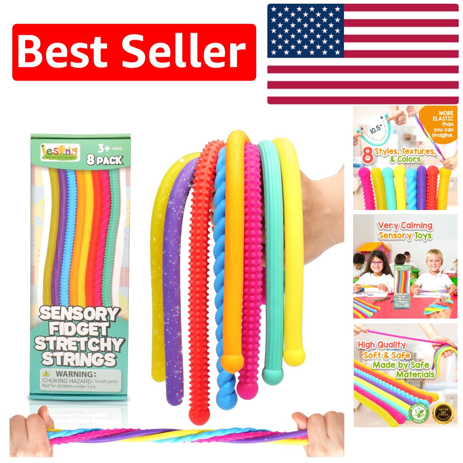 Sensory Autism Fidget Toys for Kids – 8 Glow in the Dark Stretchy Strings