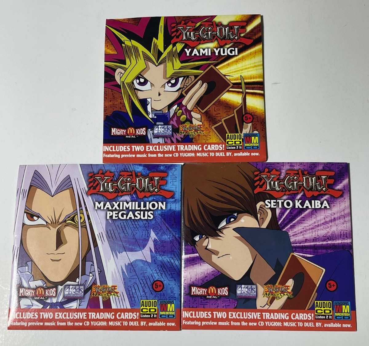 Set of 3 Yu-Gi-Oh 1996 McDonalds Mighty Kids CDs Pegasus/Yugi/Kaiba NO CARDS