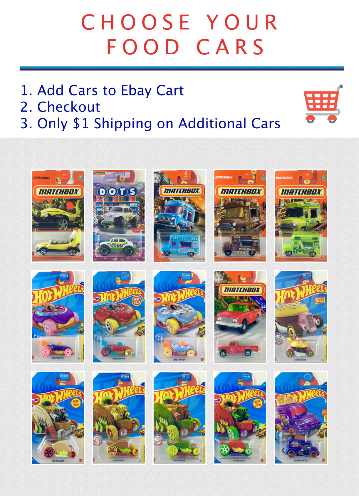 Hot Wheels Matchbox Food Cars Candy Hot Dog Cake Toast Jello Tacos Donuts U Pick