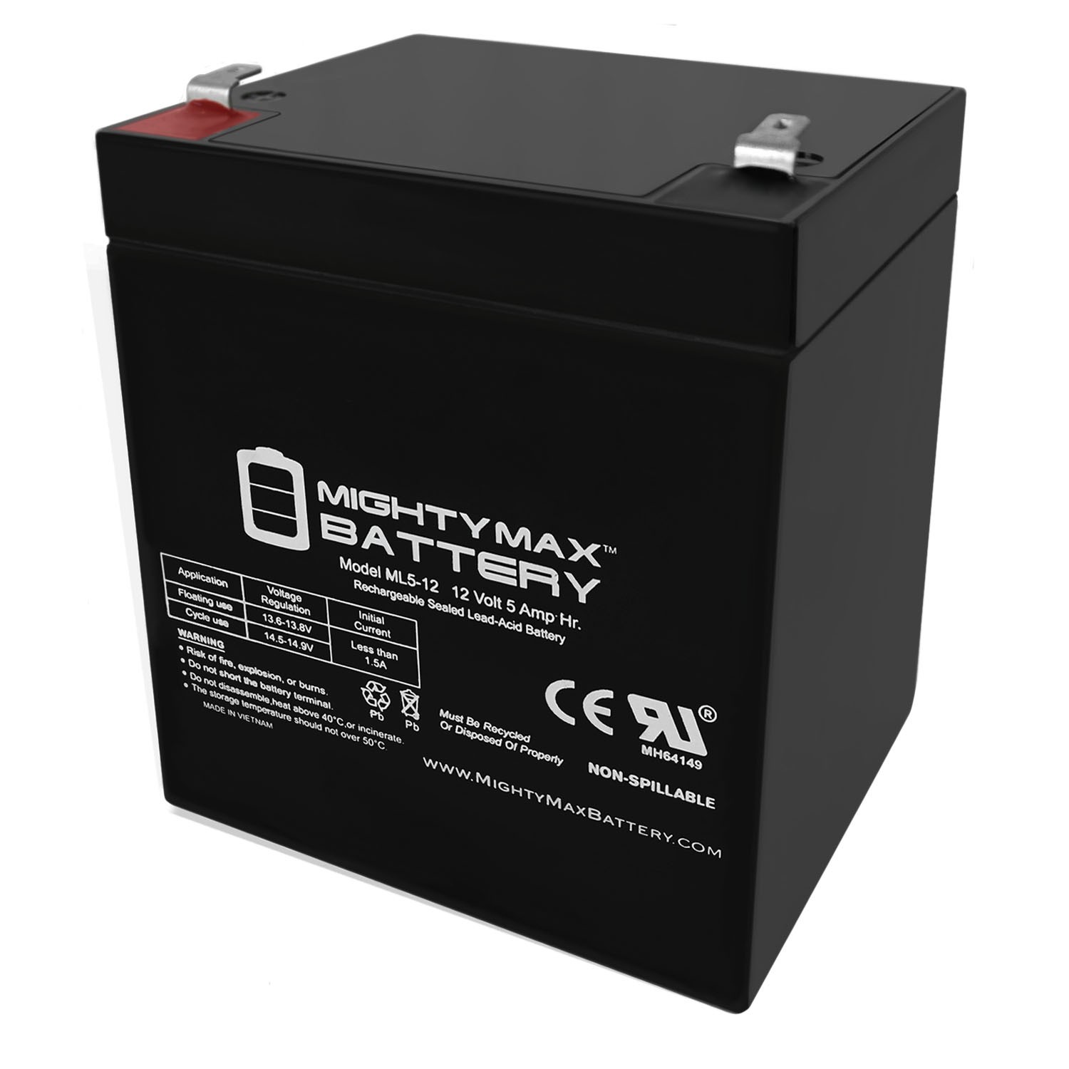 Mighty Max 12V 5Ah Scooter Battery Replace 4.5Ah Enduring 6FM4.5, 6 FM 4.5