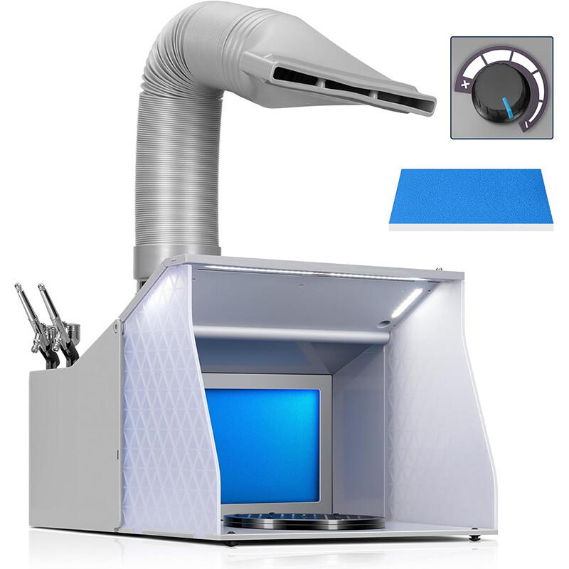 Airbrush Spray Booth & LED Light Portable Paint Booth & Exhaust Hose 0.7-7m³/min