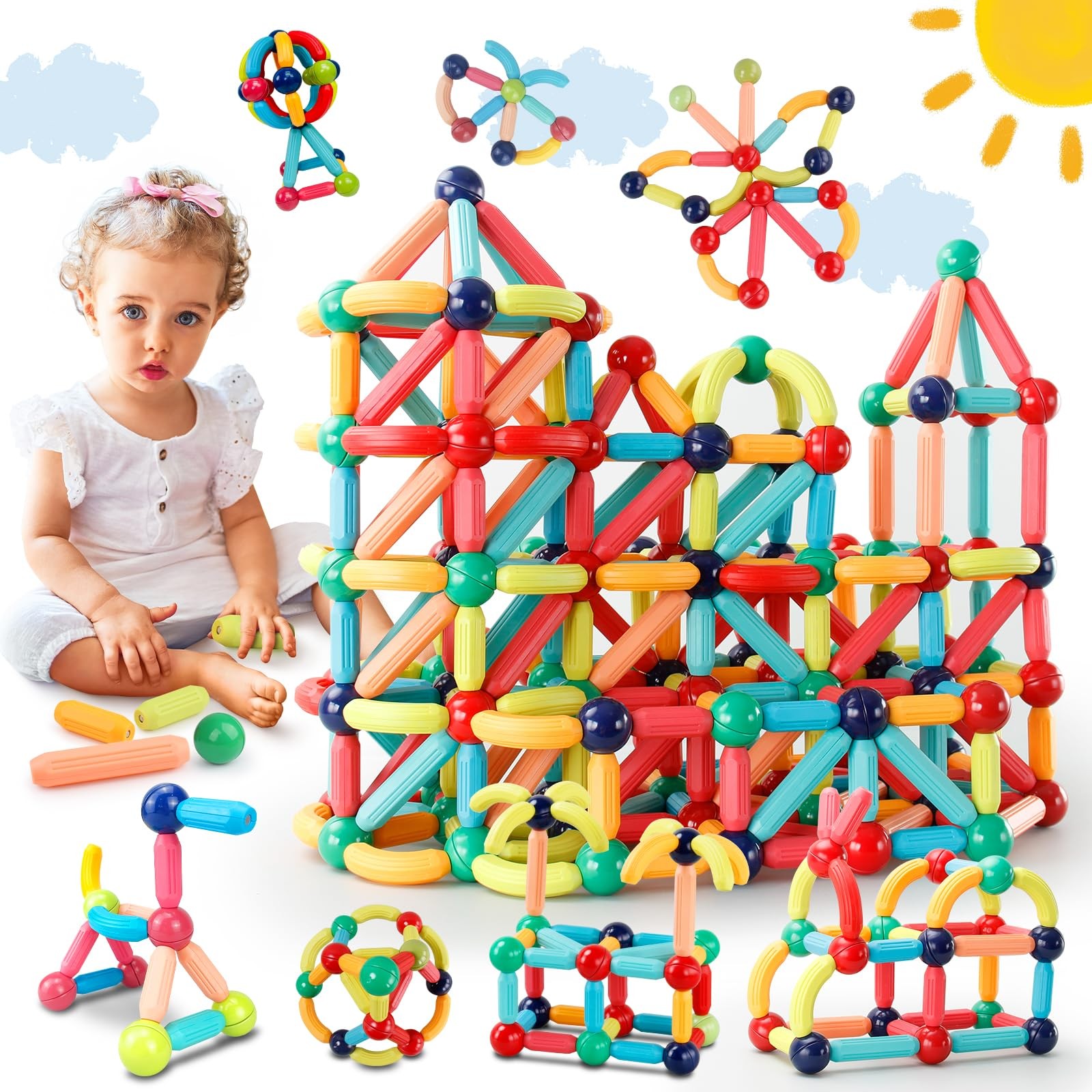 64PCS Magnetic Building Blocks – Montessori Sensory Toys with Stronger Magnet…