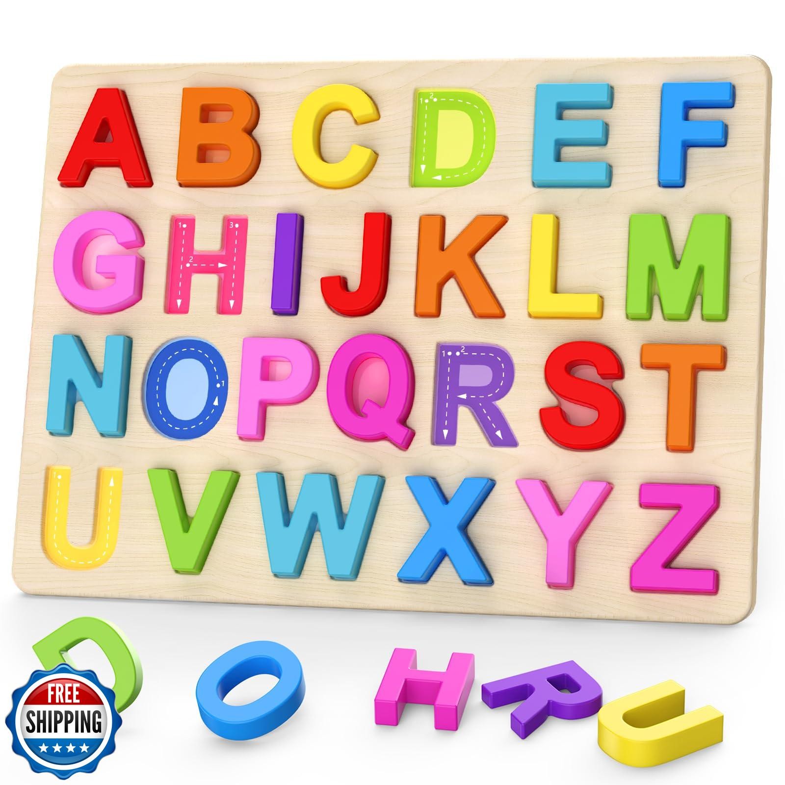 Zeoddler Alphabet Puzzles, Wooden Puzzles for Toddlers, ABC Shape Puzzles for