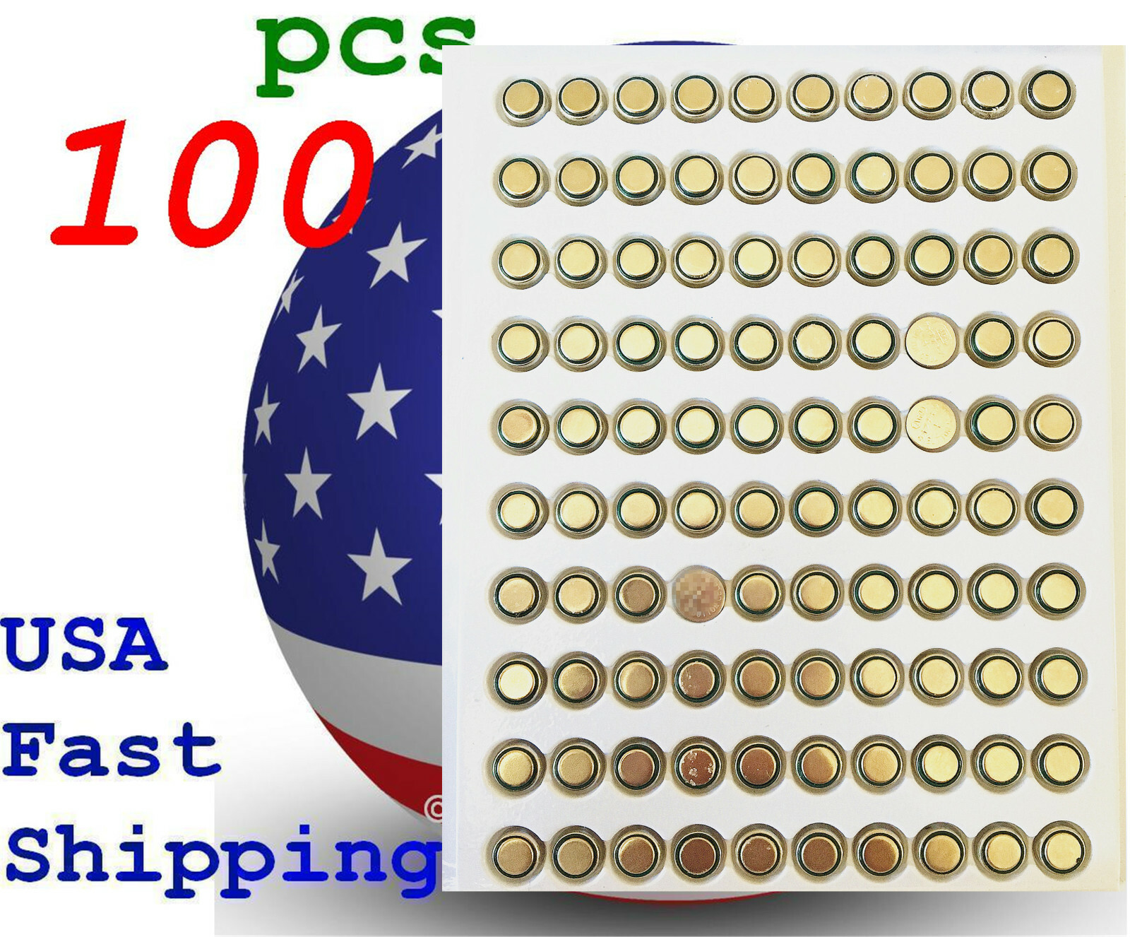 100 piece AG4 LR66 SR626 XY G4 377A 177 Bulk 1.5V 0% Hg Alkaline Battery