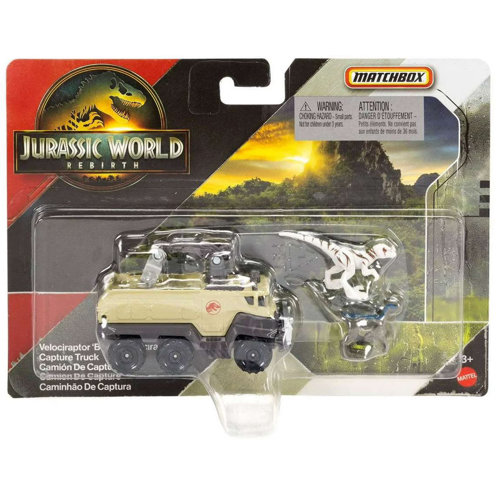 Jurassic World Rebirth Matchbox Velociraptor ‘Blue’ & Atrociraptor Capture Truck