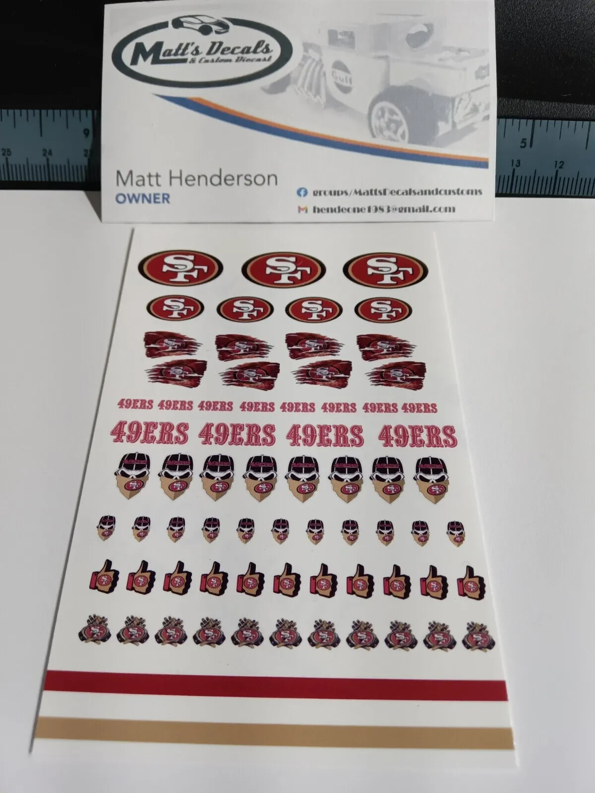 1/64 for hot wheels waterslide decals 49ers football nfl MADE IN THE USA!