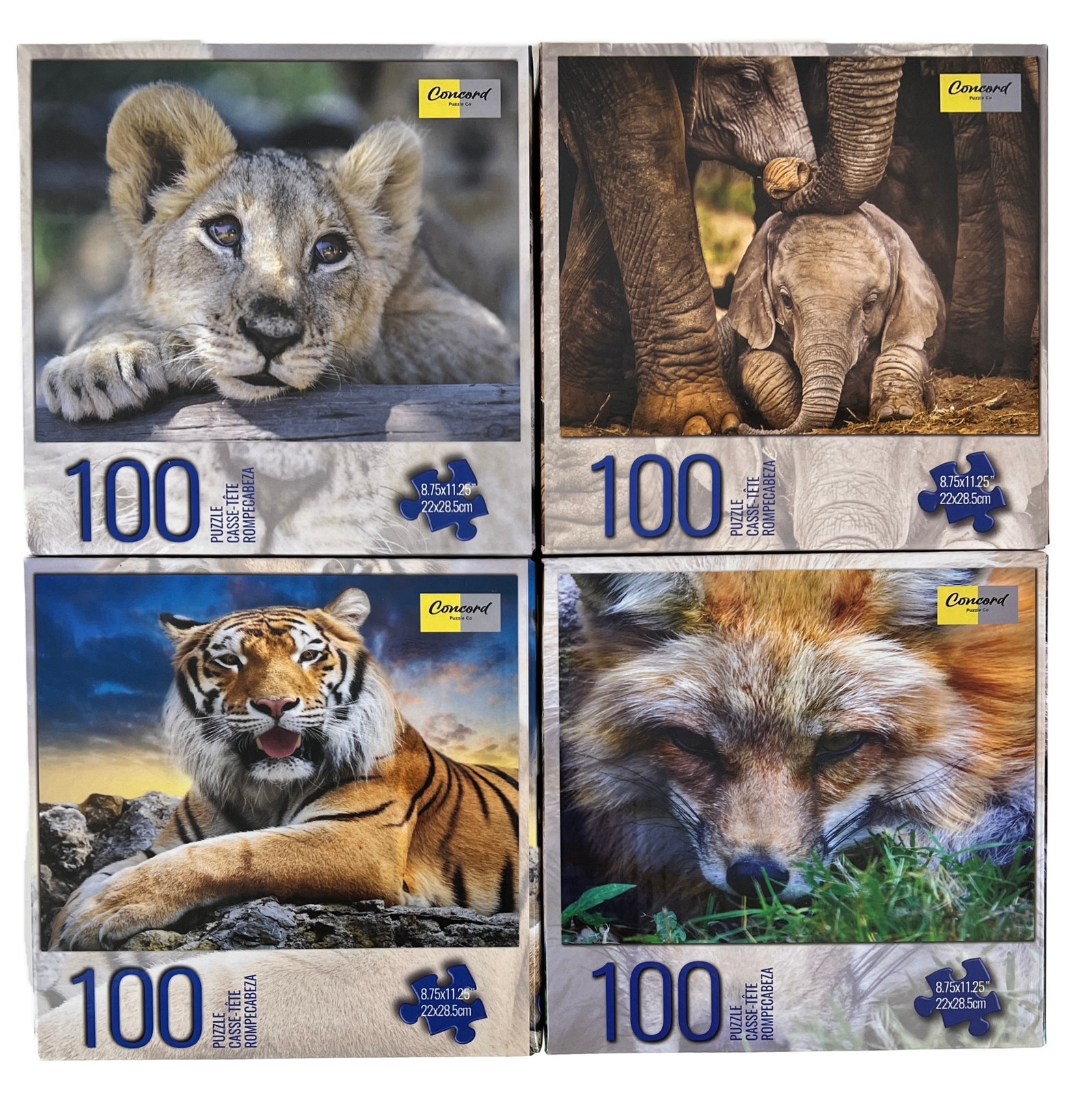 Lot 4 100 Piece Jigsaw Puzzle Tiger Fox Lion Elephant Kids Toys Animals Easter