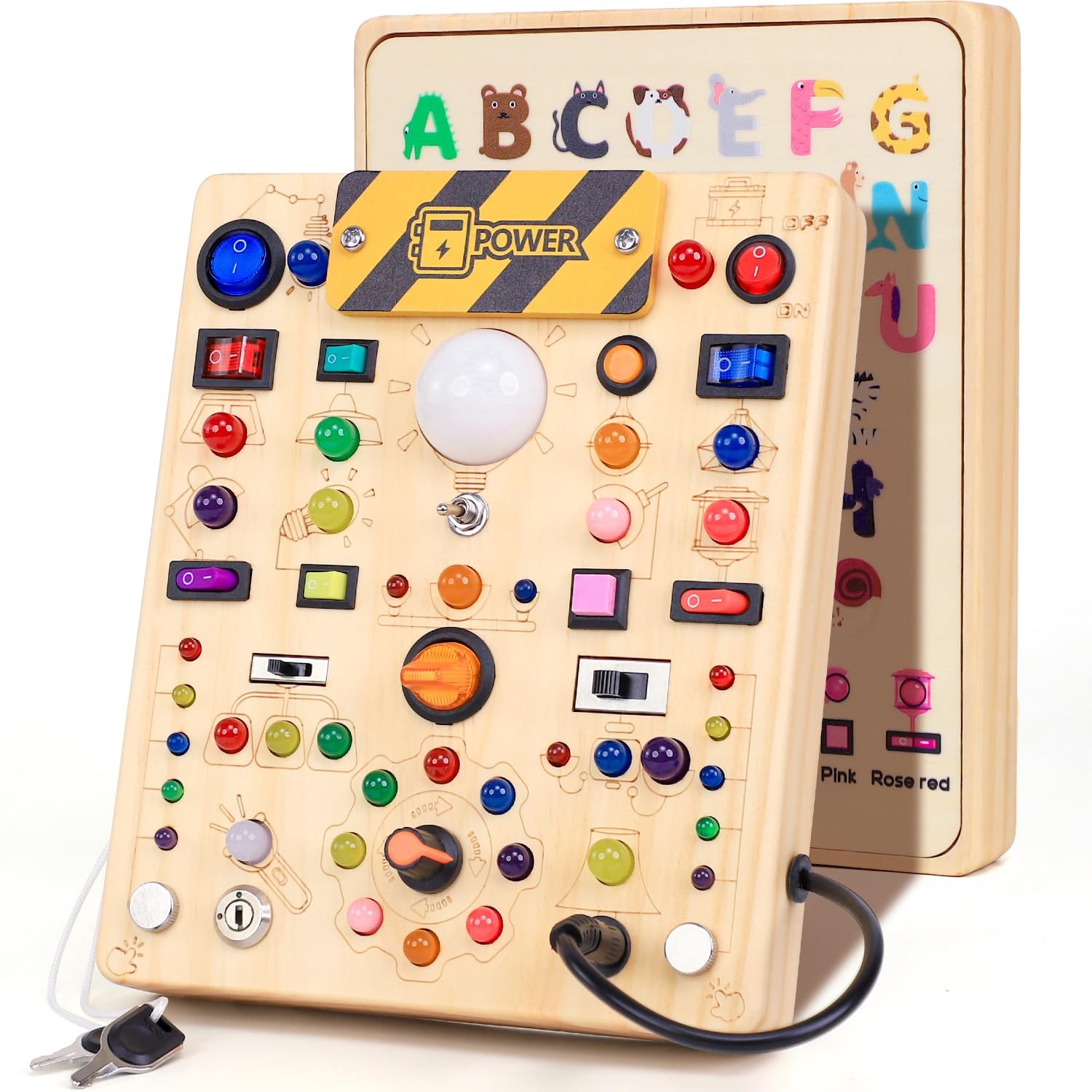 Busy Board with 19 LED Light Switches, Montessori Toys for 1 2 3 Years Old, W…