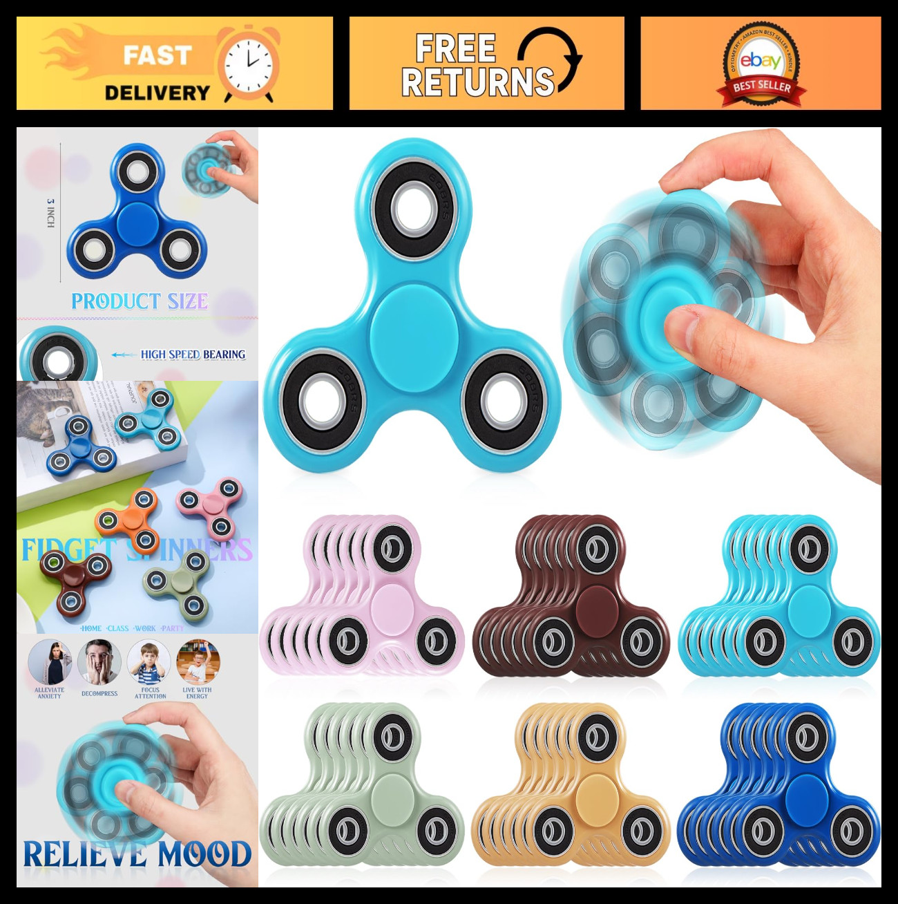 Bulk Fidget Spinner Toys – 84 Pcs Sensory Stress Relief for Kids & Adults, Party