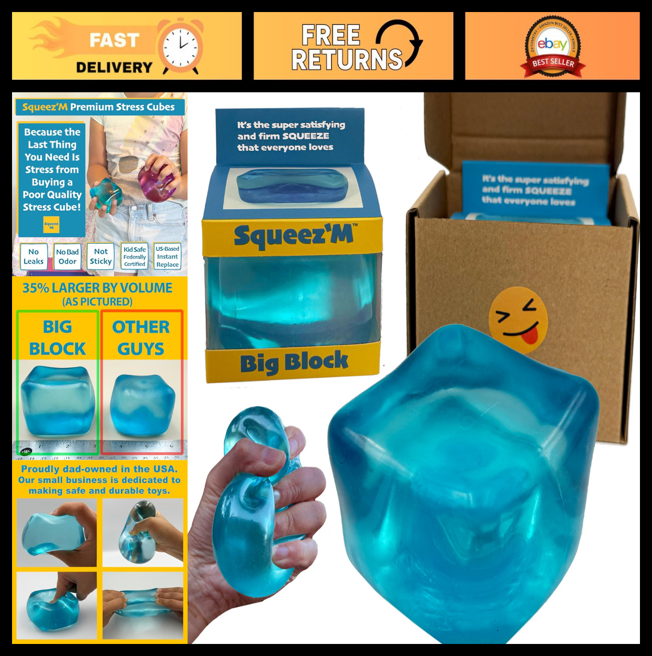 Large Sensory Fidget Cube – 35% Bigger Stress Relief Toy for Kids & Adults, Colo