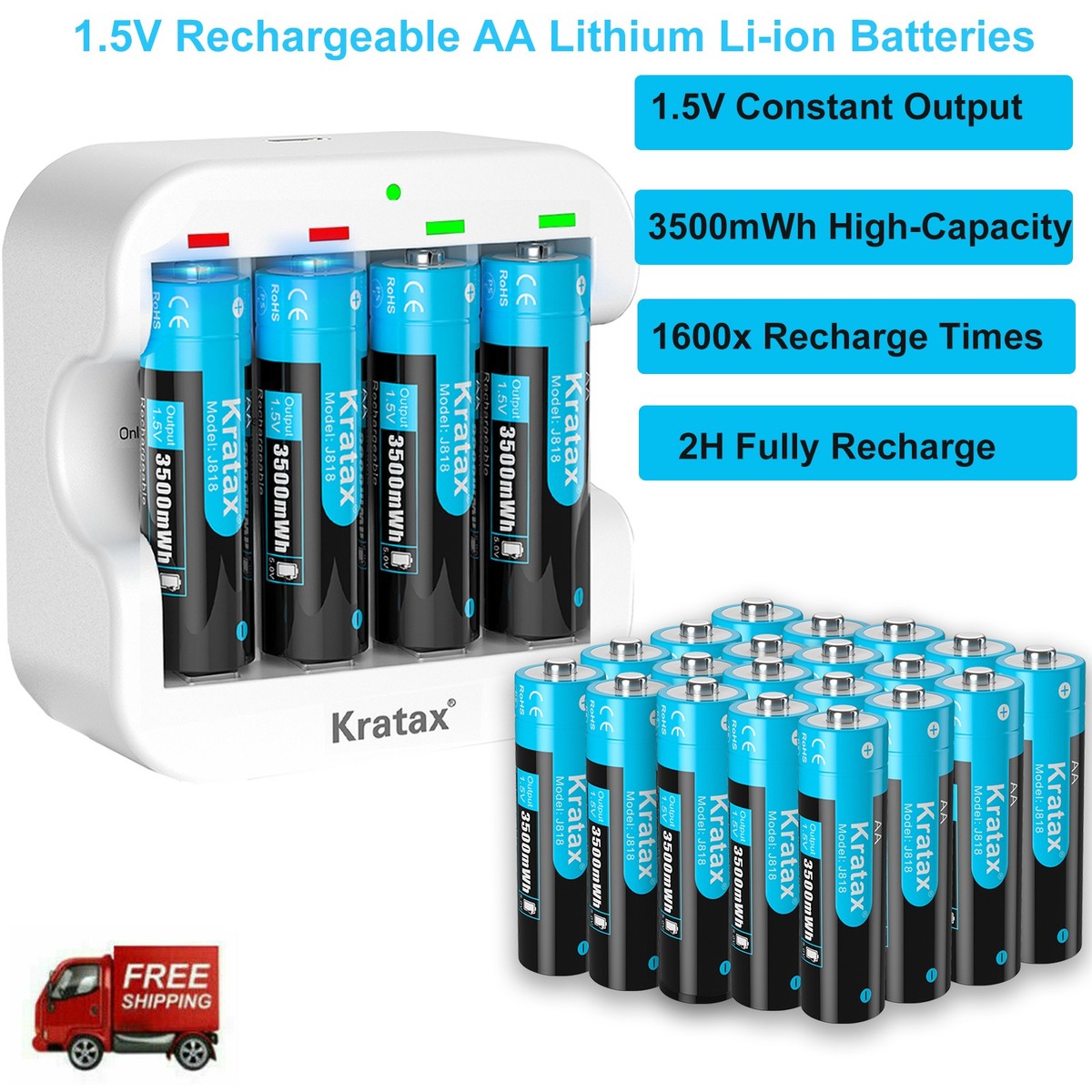 1.5V USB Rechargeable AA Lithium Battery 3500mwh Li-ion Batteries Charger Lot