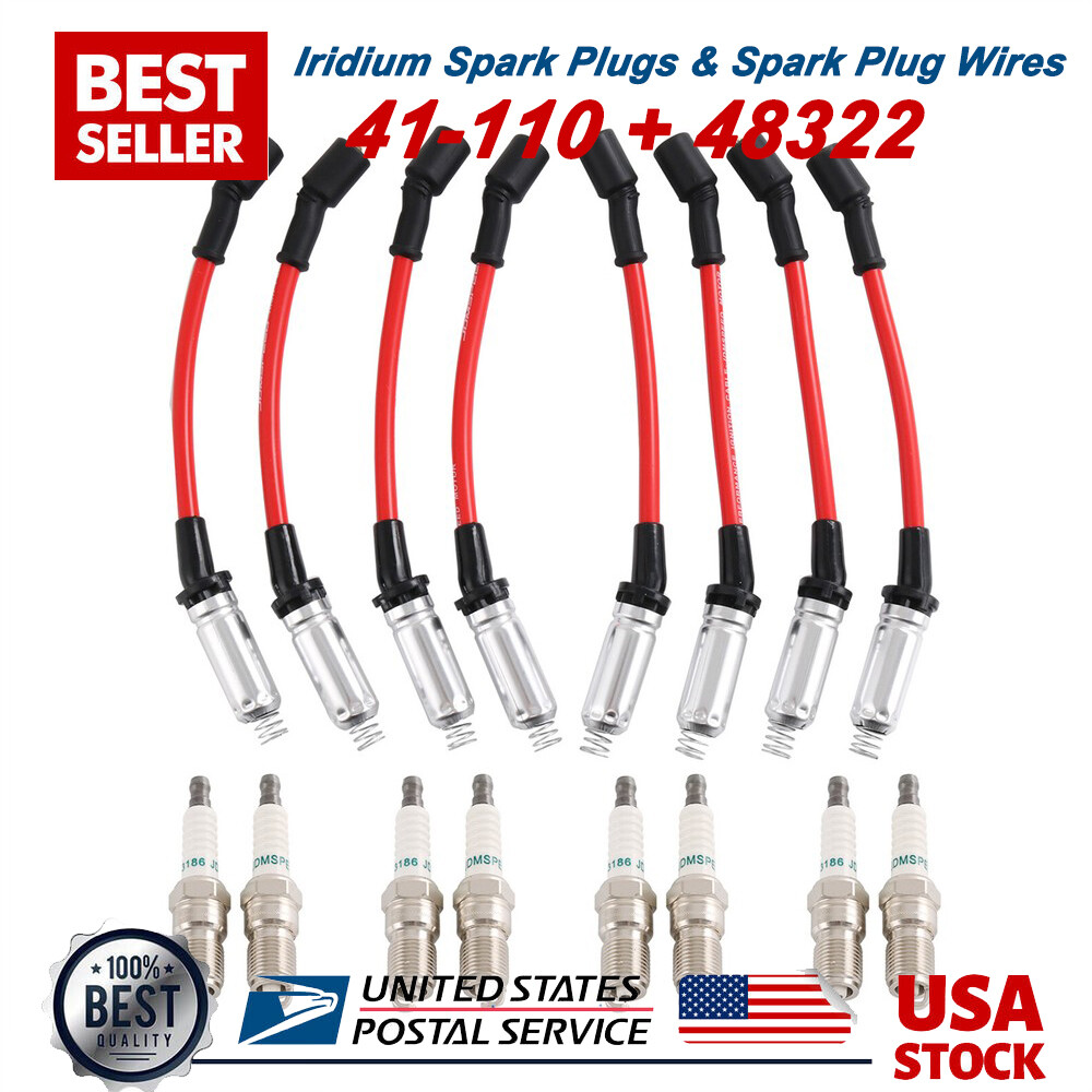41-110 Iridium Spark Plugs & 48322 Spark Plug Wires For GM Chevy 5.3L 6.0L 6.2L