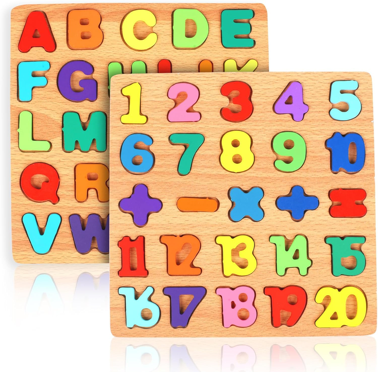 2 Pcs Wooden Puzzles ABC Learning Toys for Kids, Toddlers Alphabet Number Puzzle