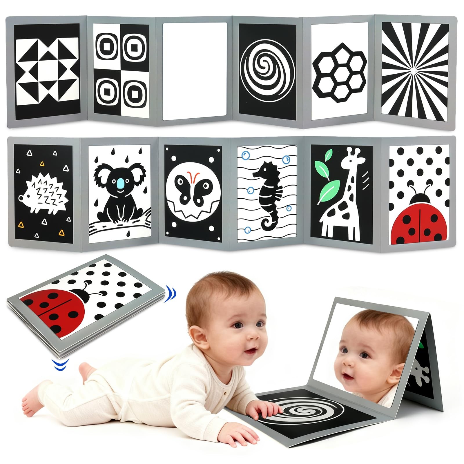 Black and White High Contrast Tummy Time Mirror Toys Newborn Toys 0 6 Months …