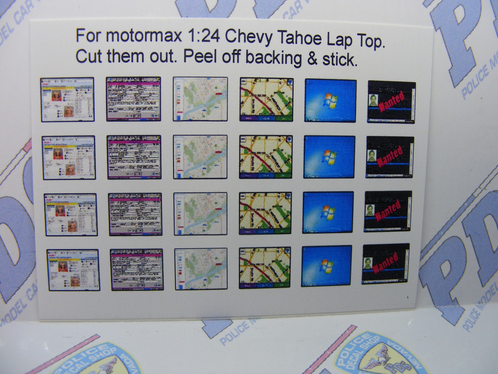 Police Laptop SCREENS 1:24 Stick on Decals for Motormax Chevy Tahoe Only X24