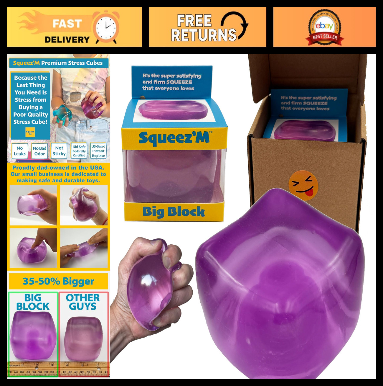 Large Sensory Fidget Cube – 35% Bigger Stress Relief Toy for Kids & Adults – Col