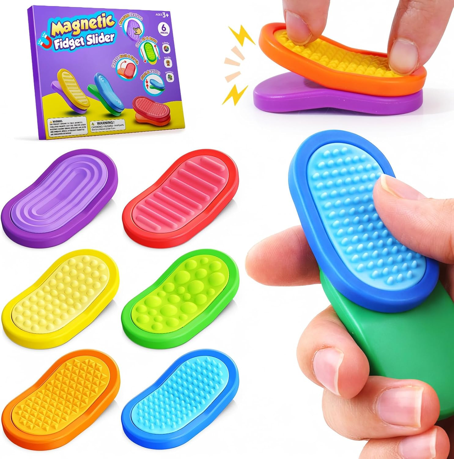 Fidget Sensory Toys for Kids- 6 Pack Silicone Textured Sensory Slider for Kids C