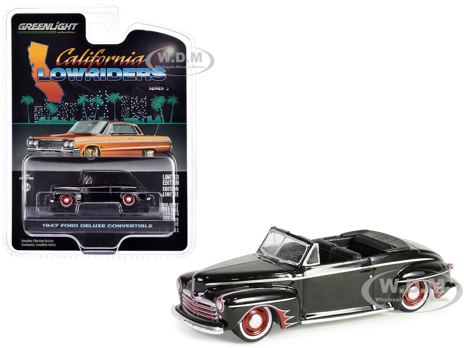 1947 FORD DELUXE CONVERTIBLE LOWRIDER BLACK 1/64 DIECAST BY GREENLIGHT 63060 A