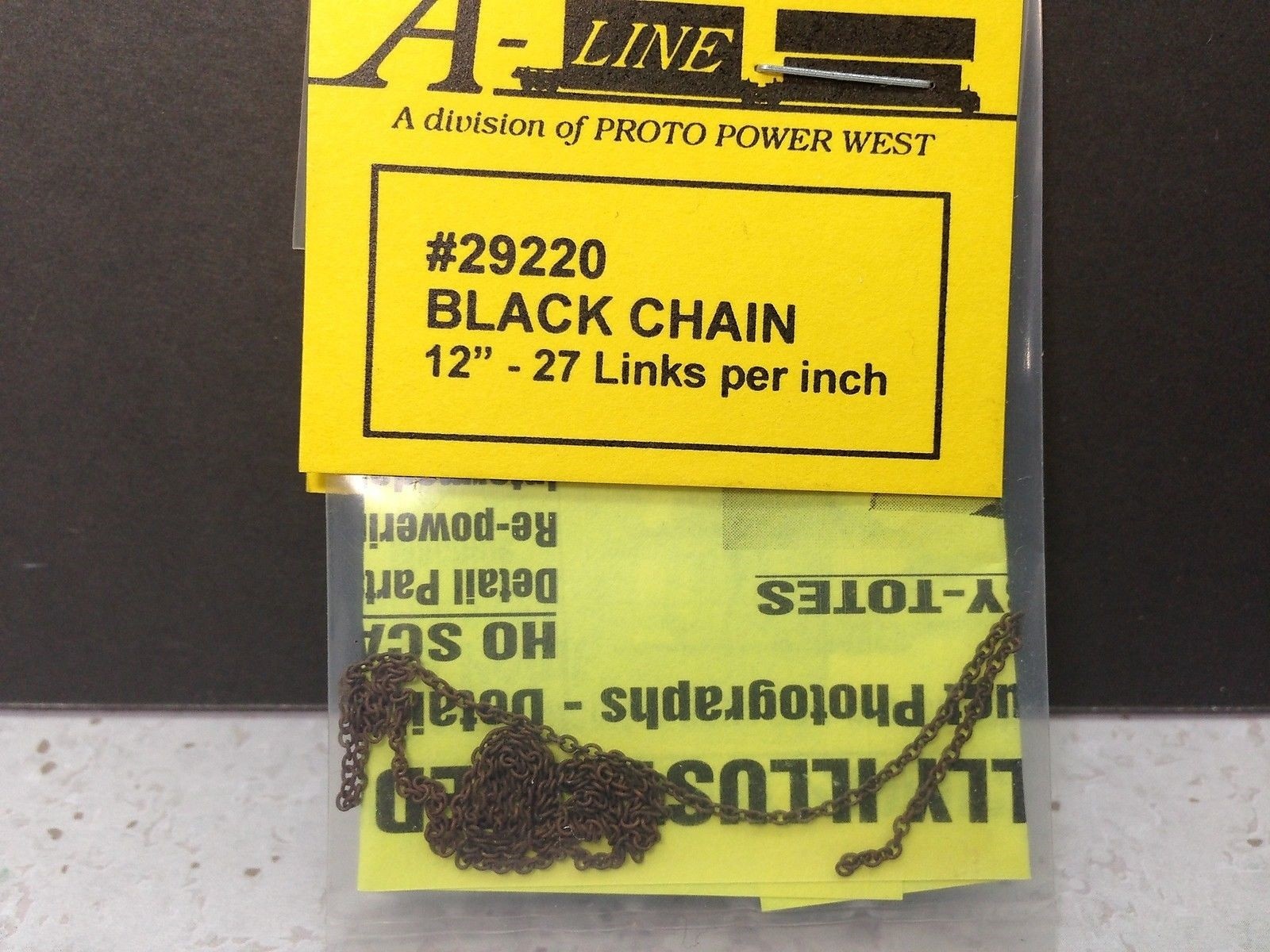 HO 1:87 A-Line # 29220 Black Chain  12″ – 27 links per inch  SEE NOTE