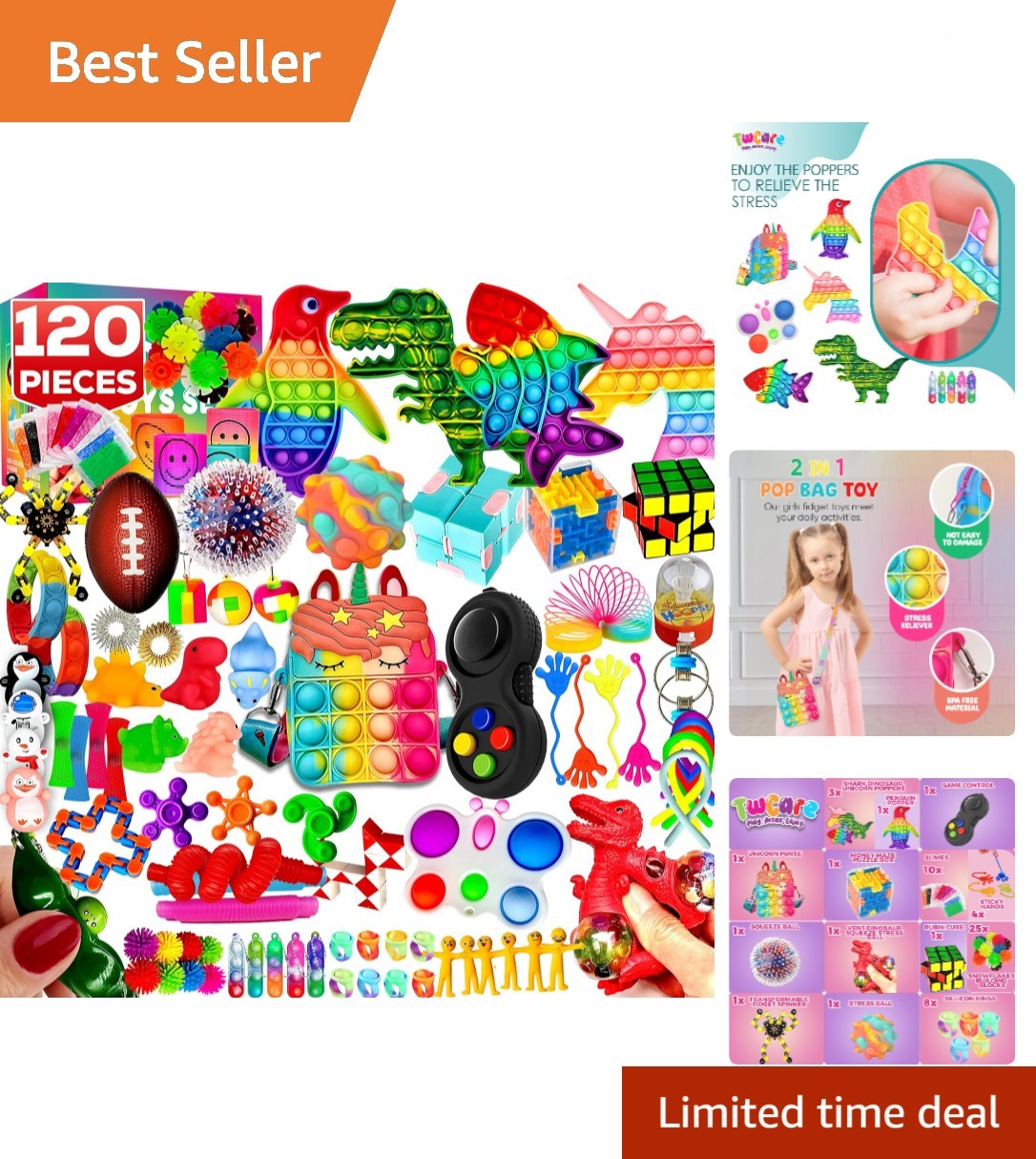 120 Pcs Fidget Toys Pack, Pop Sensory Party Favors Set Gifts for Kids Adults …