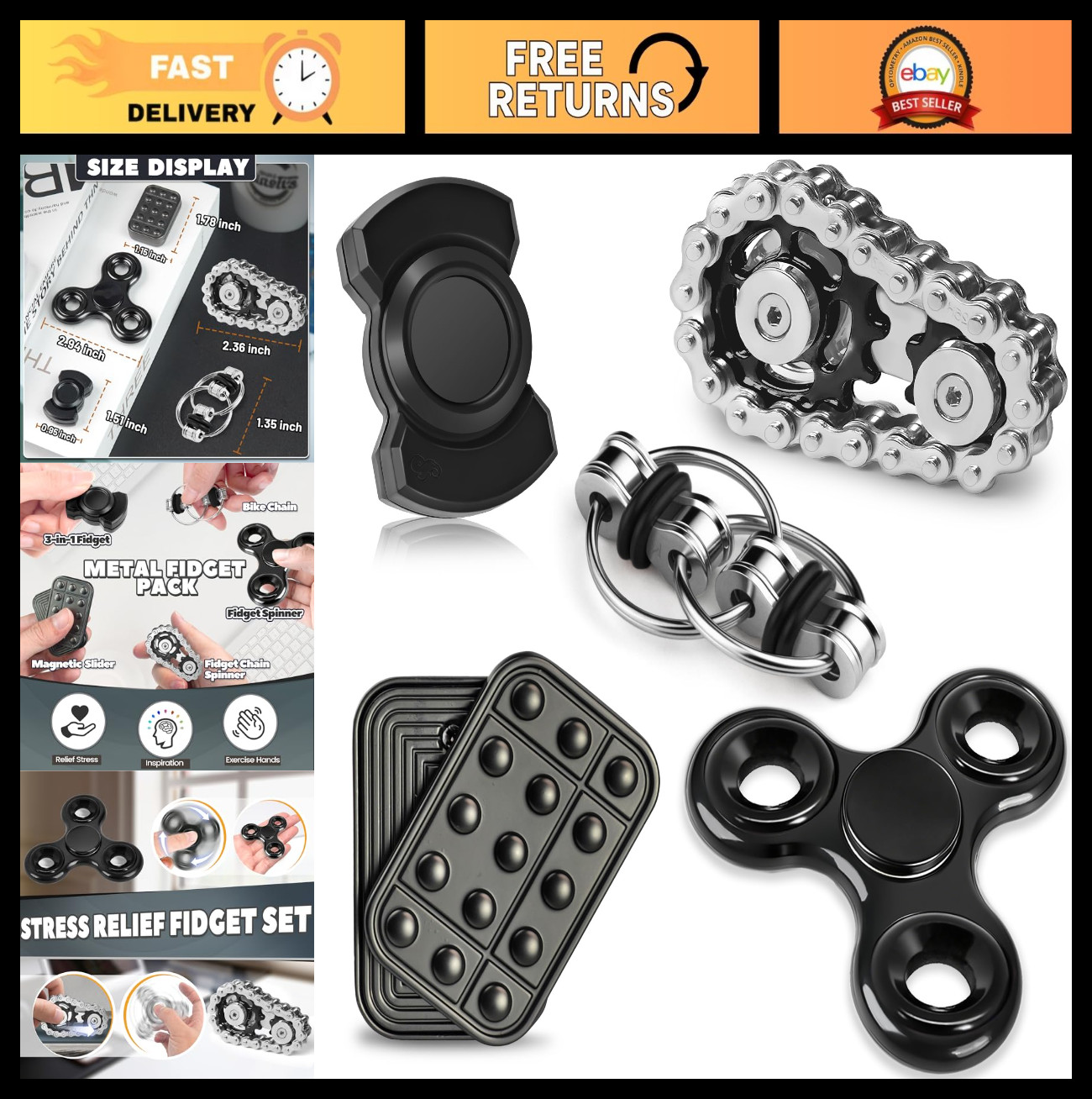 5 Pcs Metal Fidget Spinner Toys for Stress Relief & Sensory Play – Great for Tee