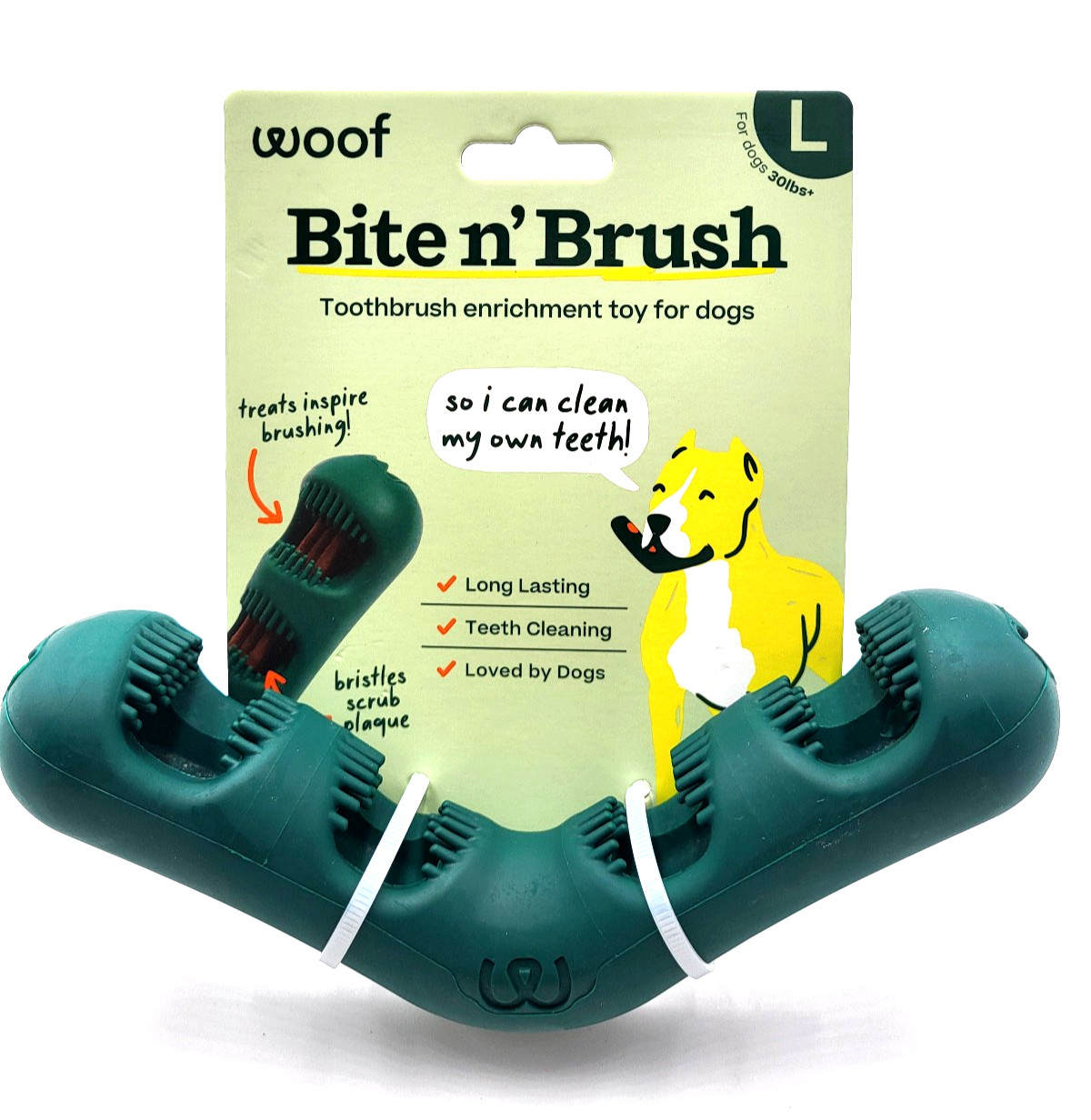 Woof Bite n’ Brush Large Treat Holder Toothbrush Tough Non Toxic For Dogs 7.5″
