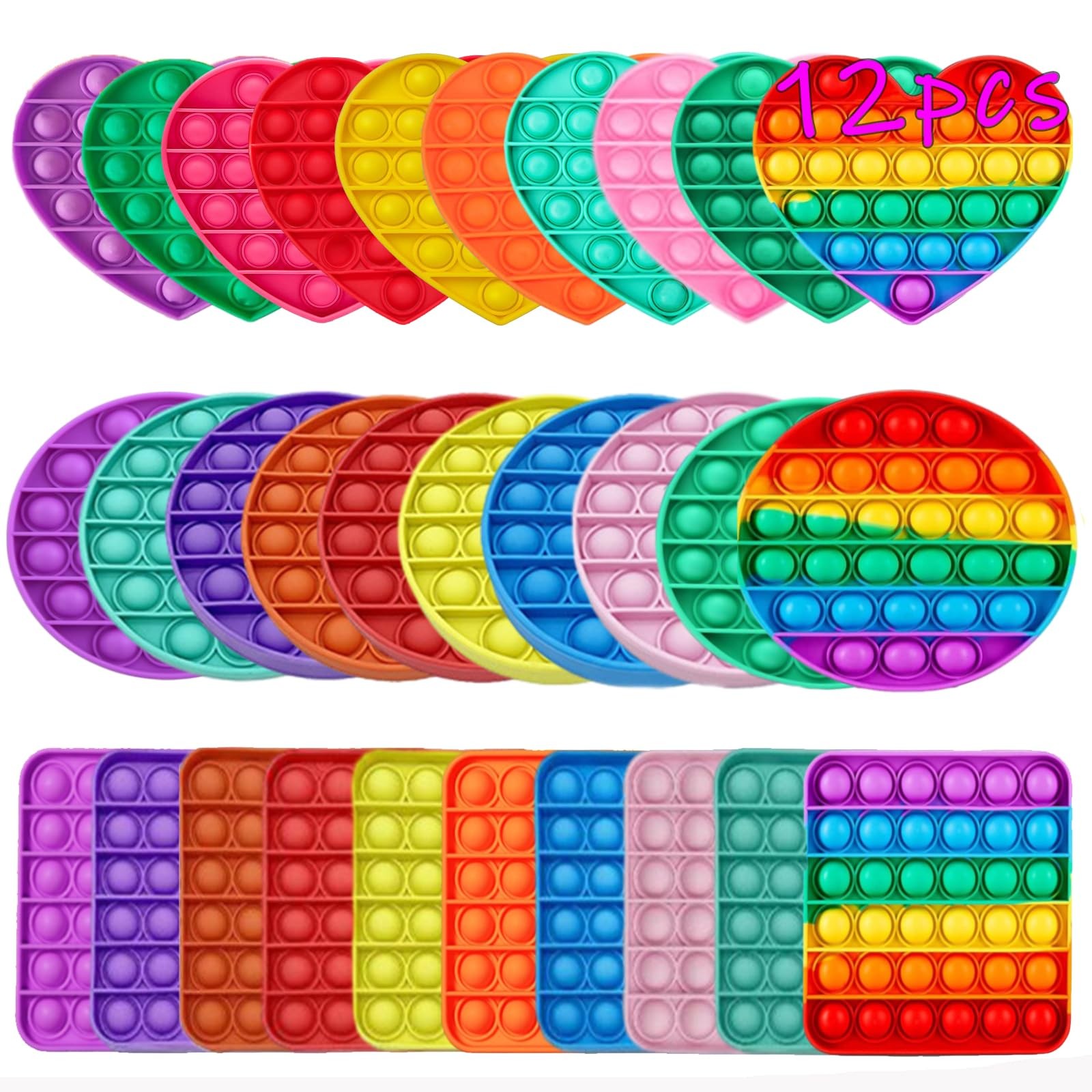 Random 12 Pcs Fidget Toys,Push Pop Fidget Sensory Toys Set,Stress Relief Gift…