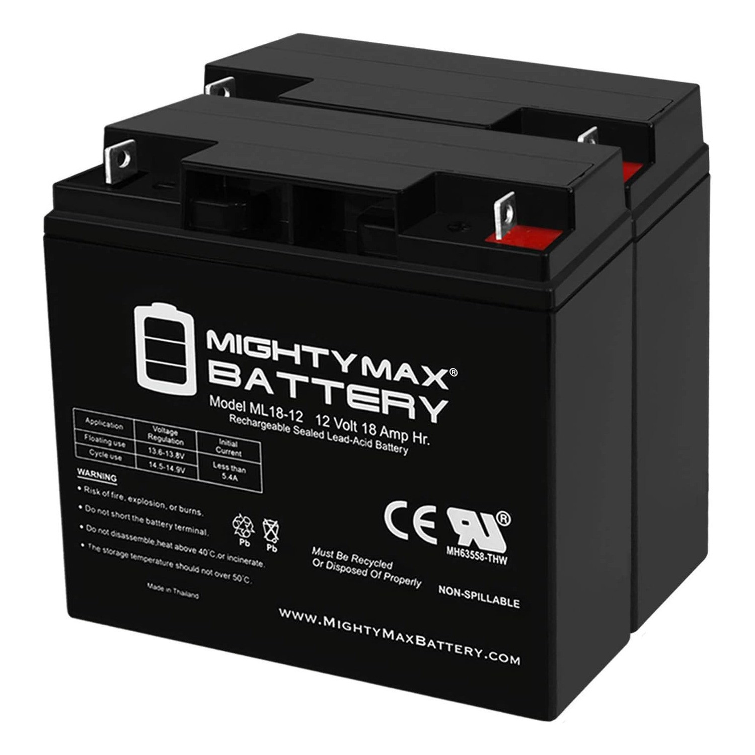 Mighty Max 12V 18AH UPS Replacement Battery for APC RBC11, RBC7, RBC55 – 2 Pack