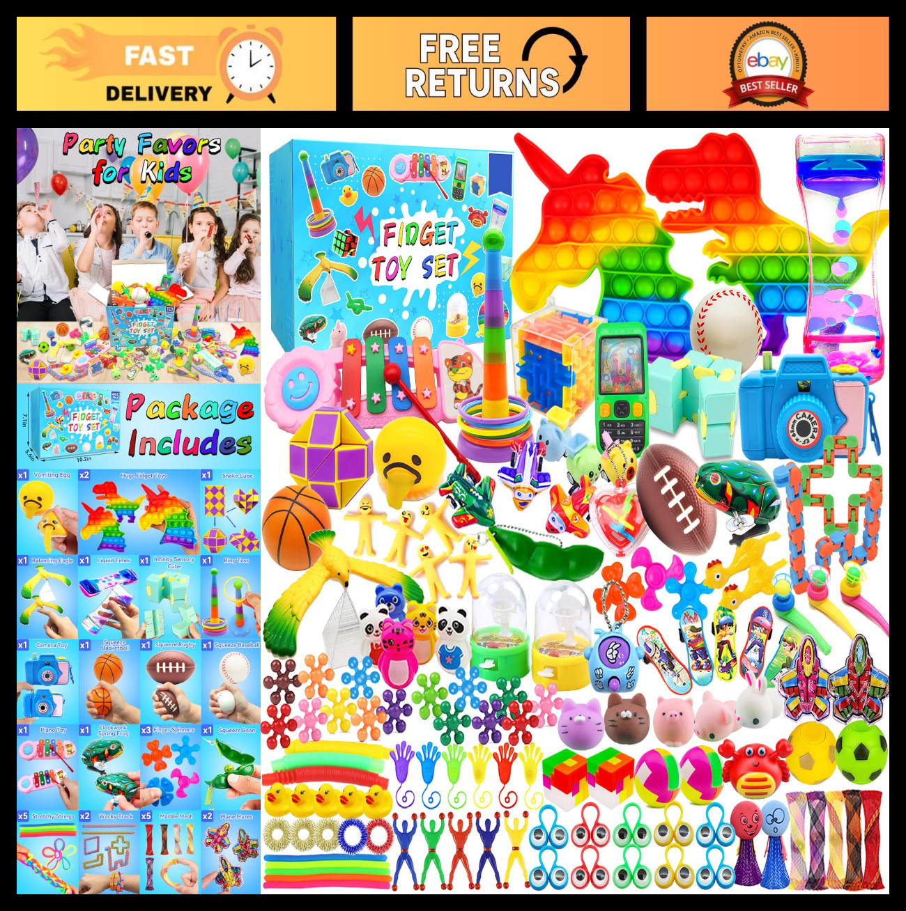 125 Fidget Toys Assortment for Kids 4-12 | Stress Relief, Party Favors, Classroo