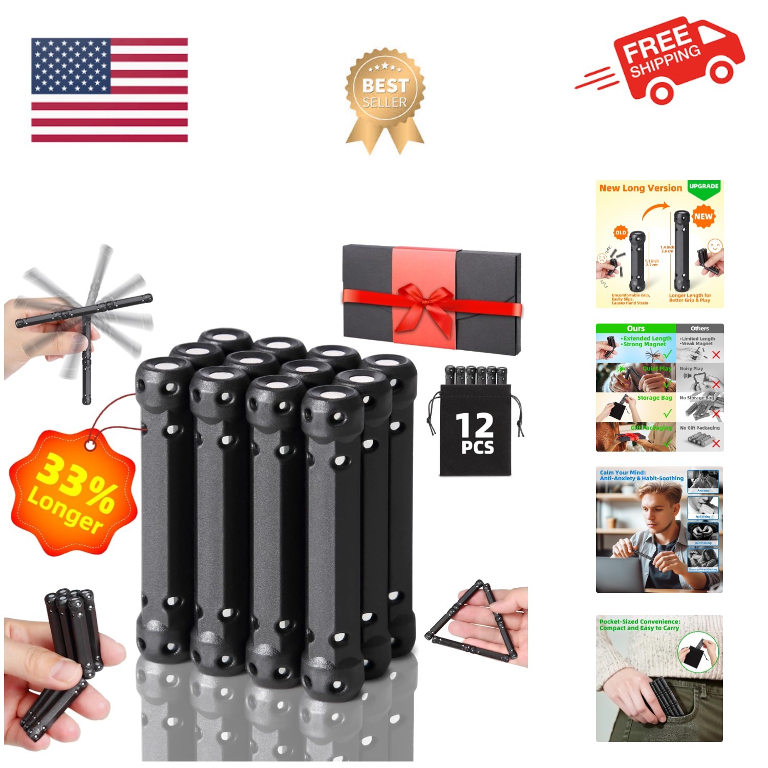 12 Pack – Fidget Toys Adults, Magnet Fidget, Anxiety Relief Items, Magnetic F…