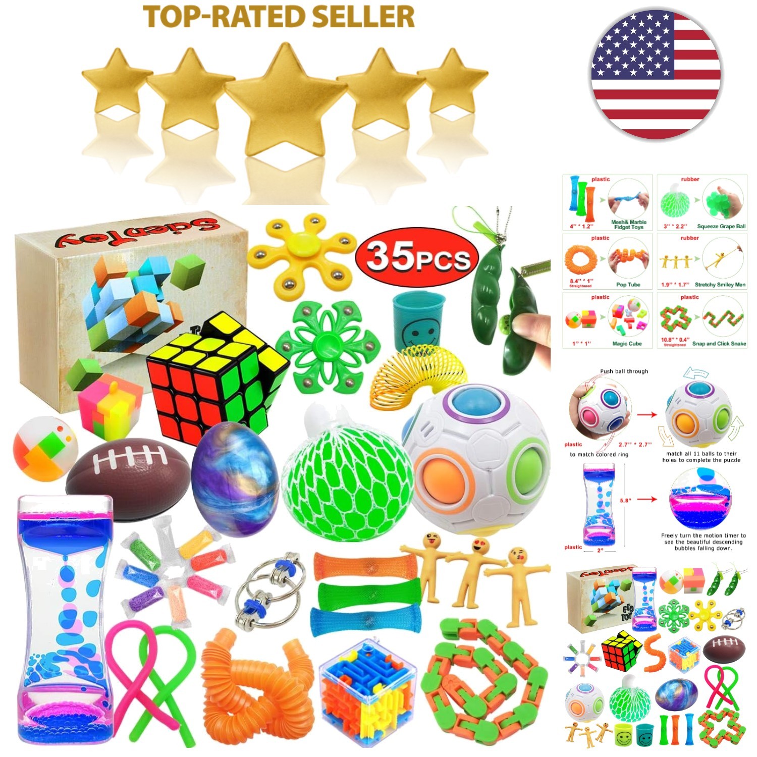 35 Pc Autism Fidget Toy Set for Children, Adults