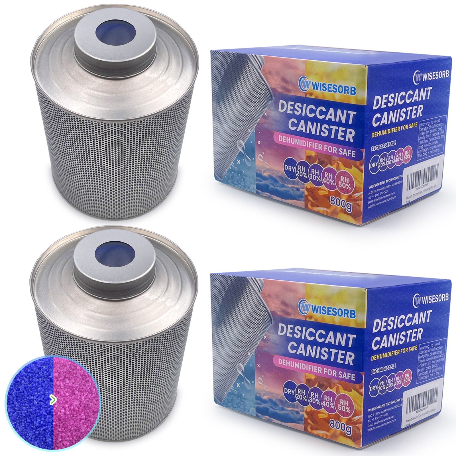 2Pcs 800 Gram Silica Gel Reusable Desiccants Canisters,  Gun Safe Dehumidifier