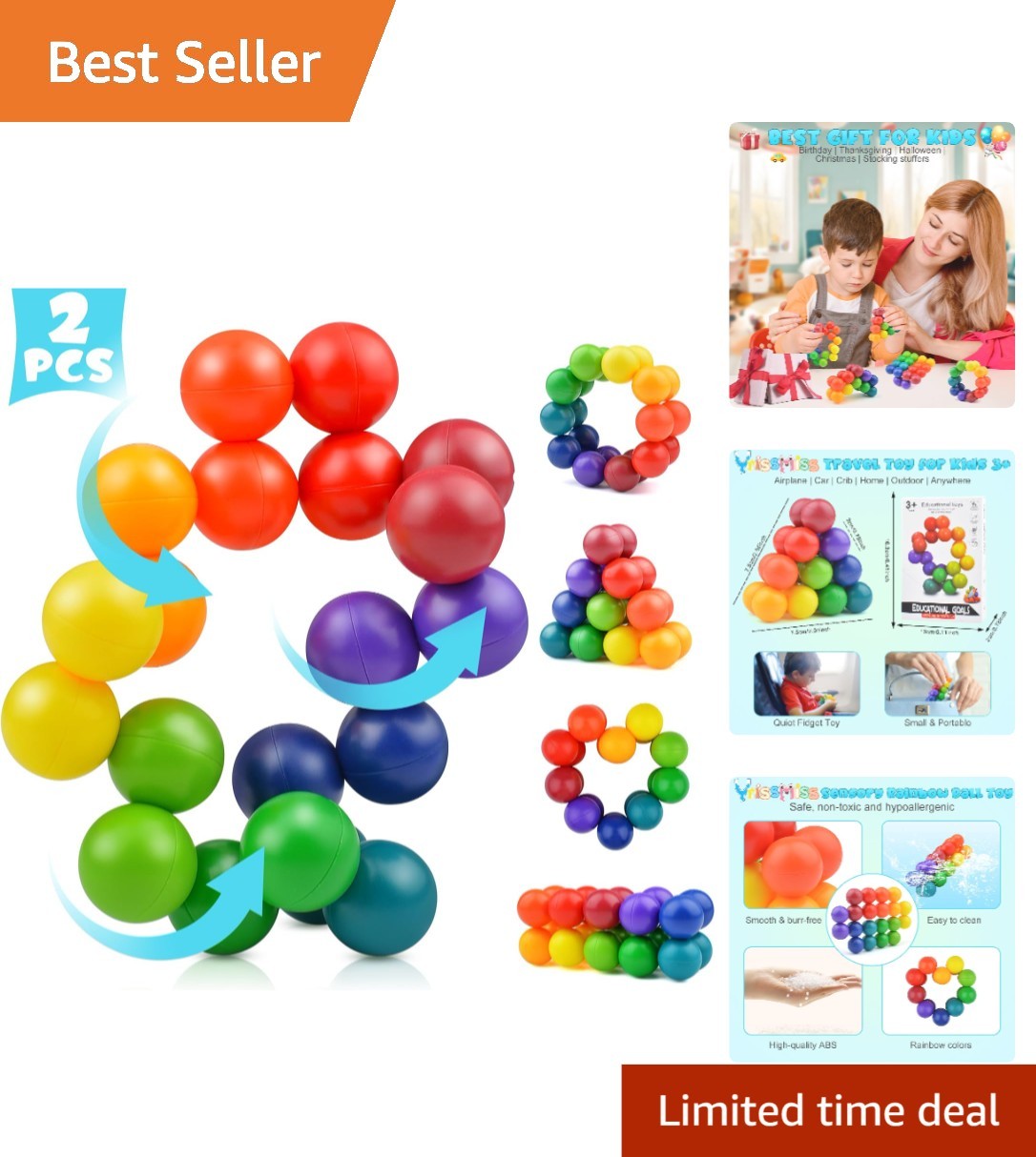 2PCS Rainbow Sensory Fidget Toys – Perfect for Children and Adults’ Relaxation
