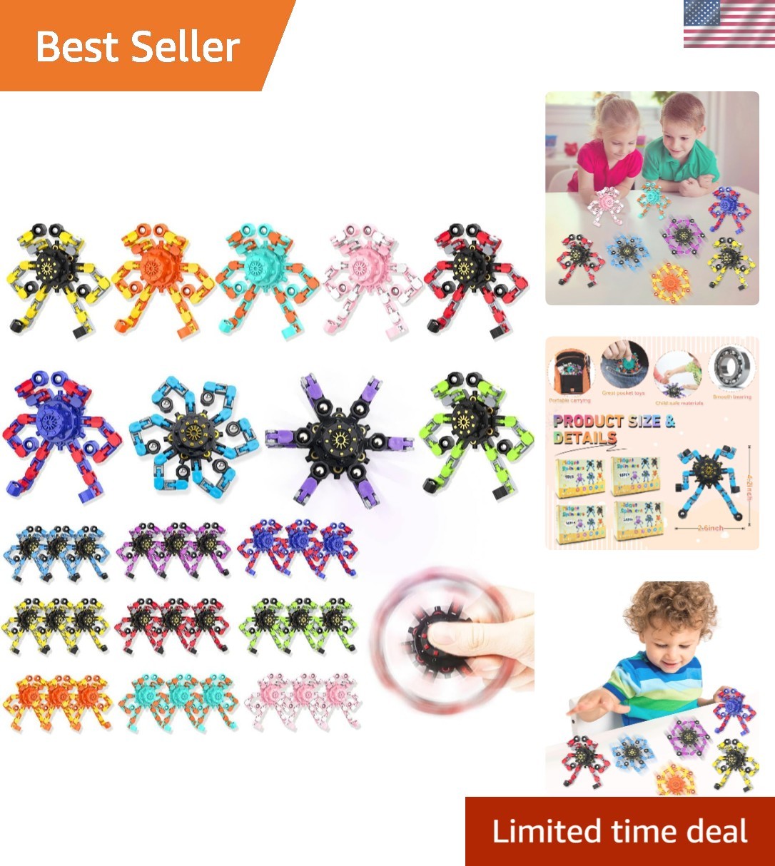 Transformable Fidget Spinners – 36PC Stress Relief Sensory Toys for All Ages