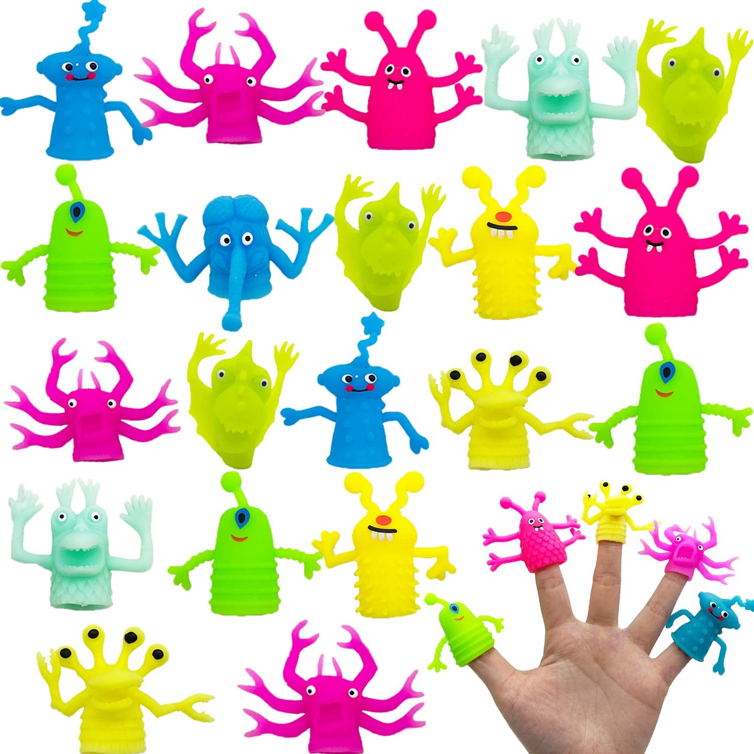 20 Pcs Finger Puppets Toys,Funny Colorful Monster Stretchy Finger Puppets,Sof…
