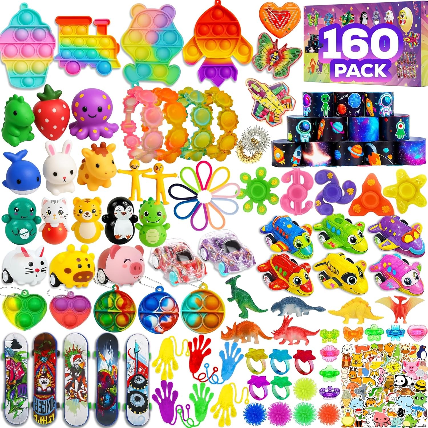 160 Pcs Fidget Toys Party Favors Pack, Randomly Selected Pop Sensory Set Gifts S