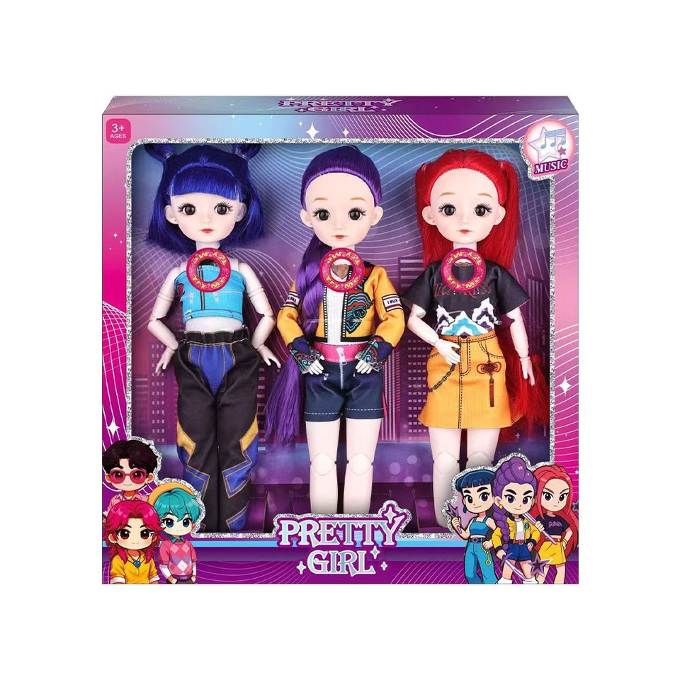 3PCS Singing Collectible Cosplay Demon Hunters Dolls Moveable Joint Figure