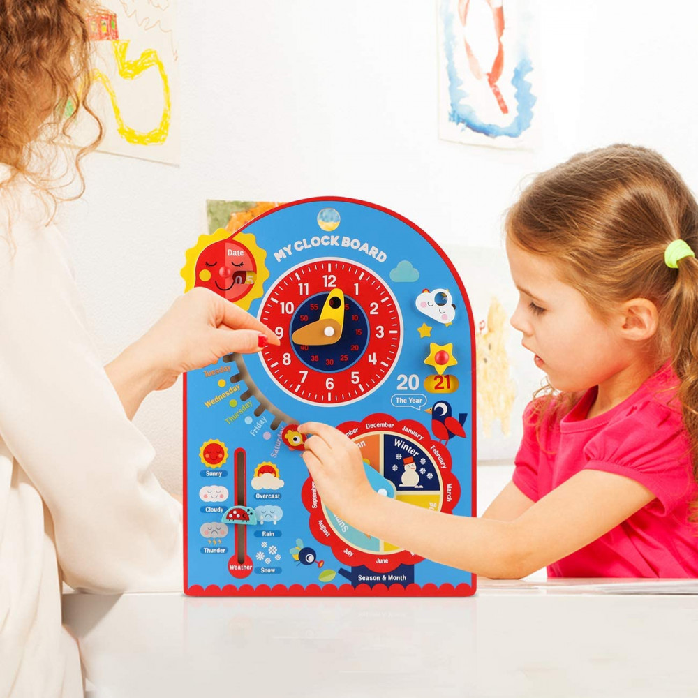 Jamohom My Clock Board Kids All About Today Calendar Board Clock Learning Toy