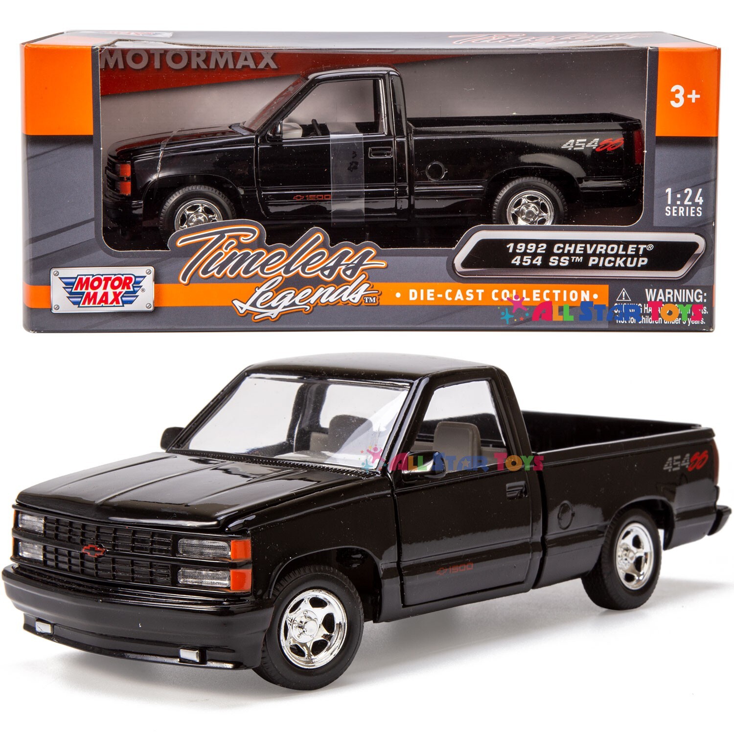 Motormax 1992 Chevrolet 454 SS Pickup 1:24 Scale diecast model 73203 BLACK
