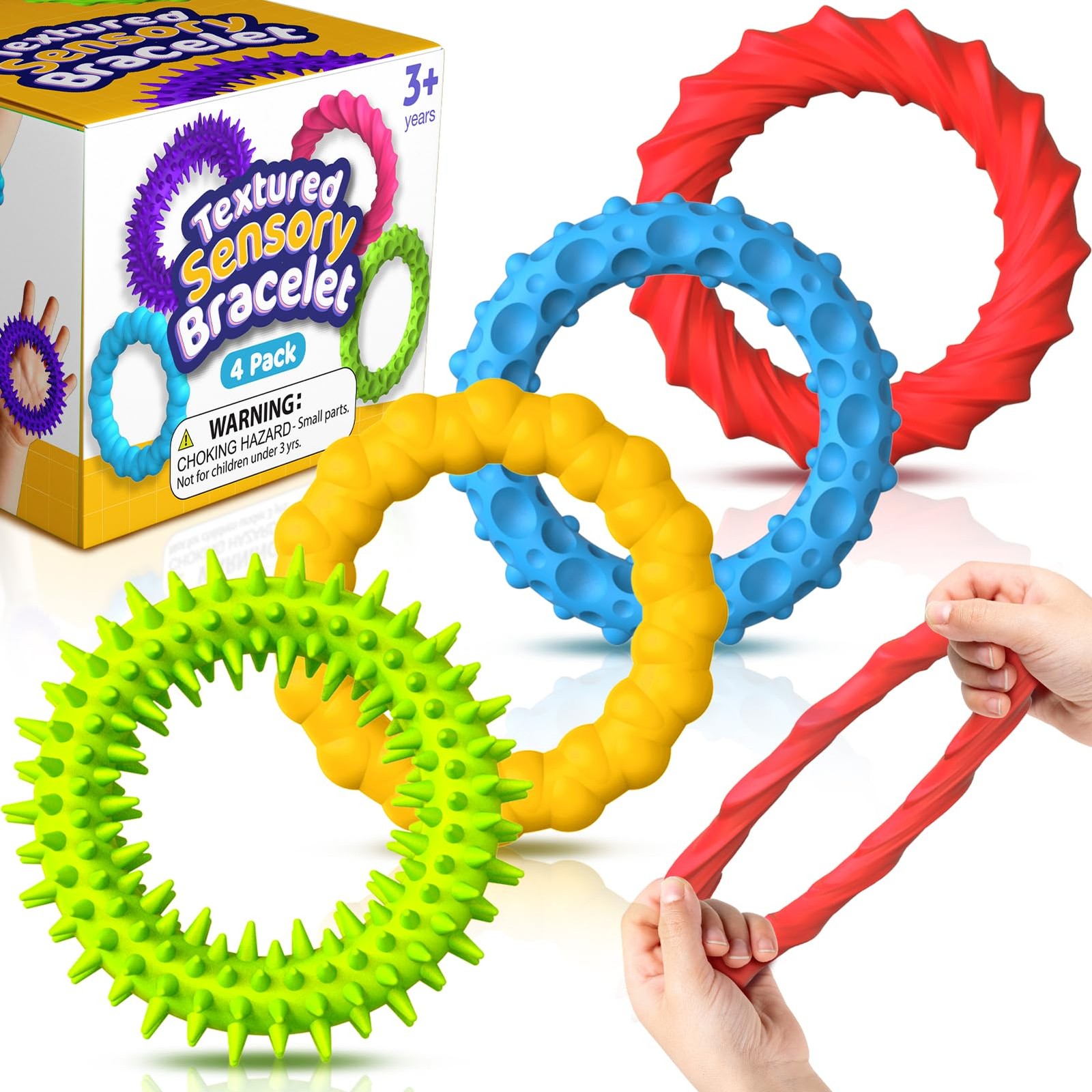 Sensory Fidget Toys for Kids Adults – 4 Pack Stretchy 4 PACK, Colorful