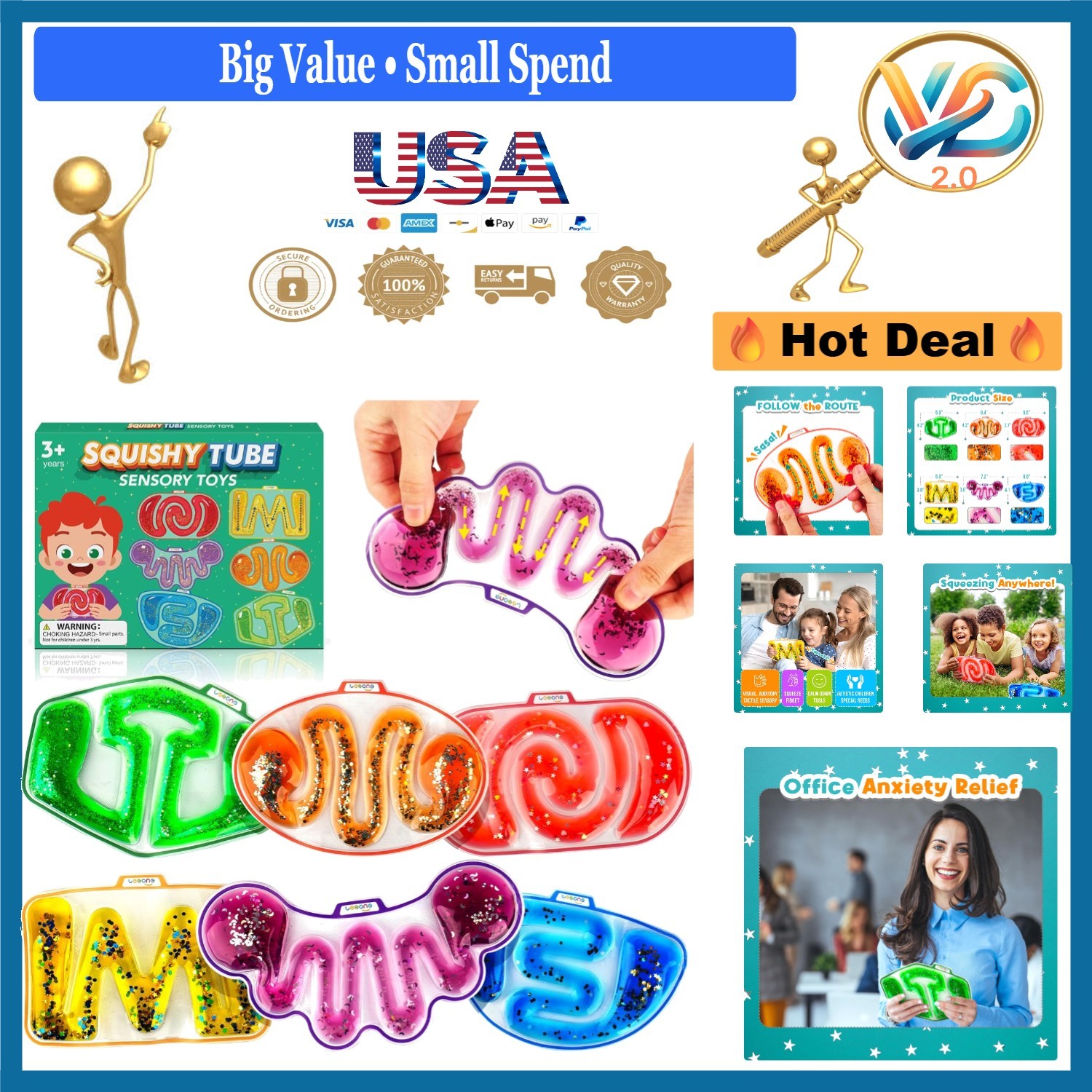 Sensory Fidget Toys for Kids 6 Pack Squishy Sensory Tubes Anxiety Relief Stre…