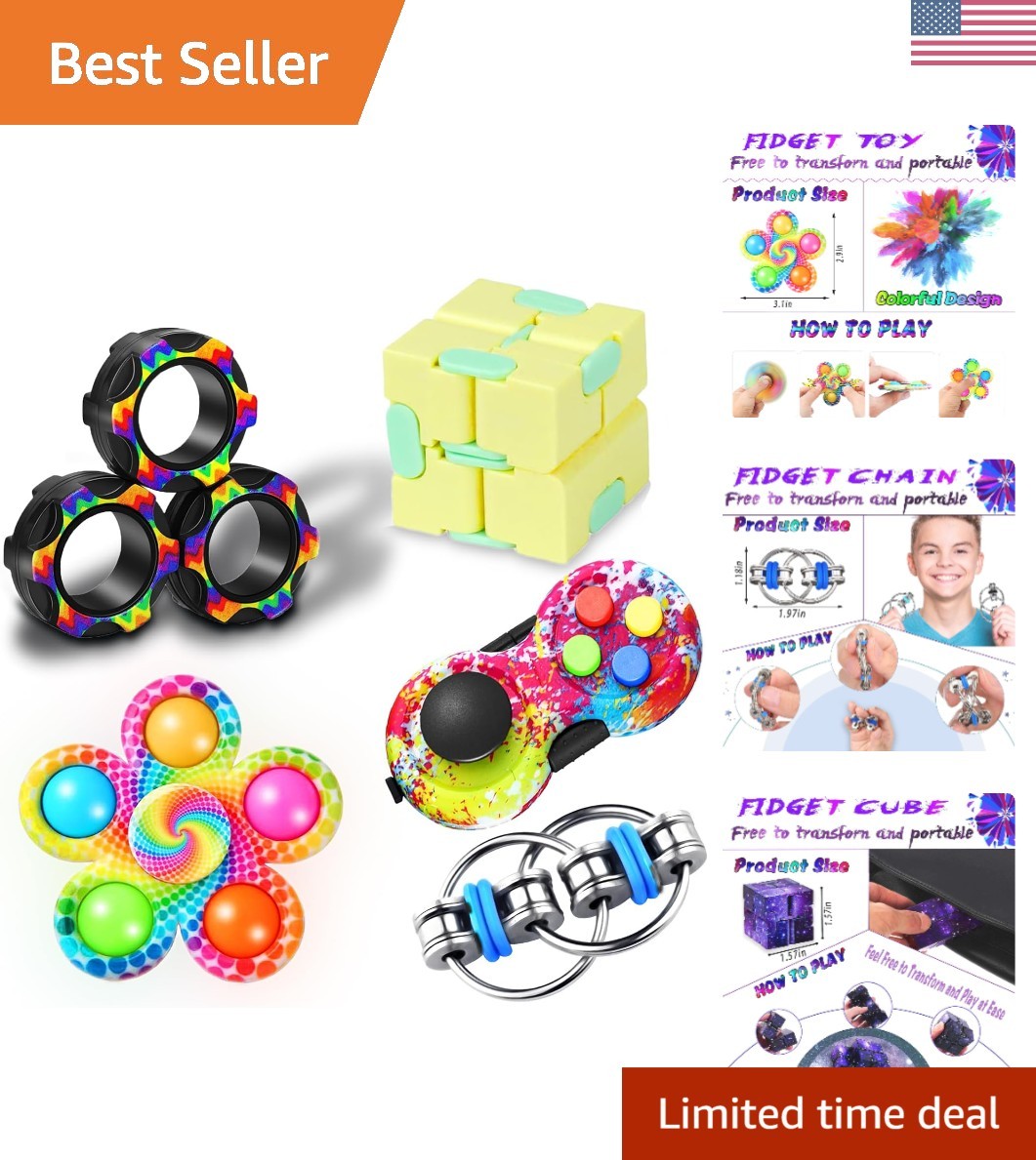 Deluxe 5-Piece Sensory Fidget Toys Set for Teens and Adults – ADHD Friendly