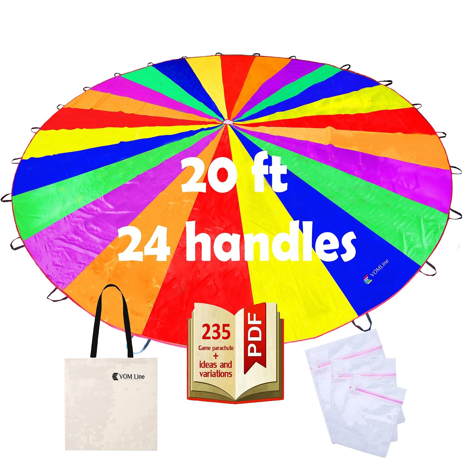 Play Parachute for Kids 20 ft 24 Handles Team Game with Carry Bag and Games