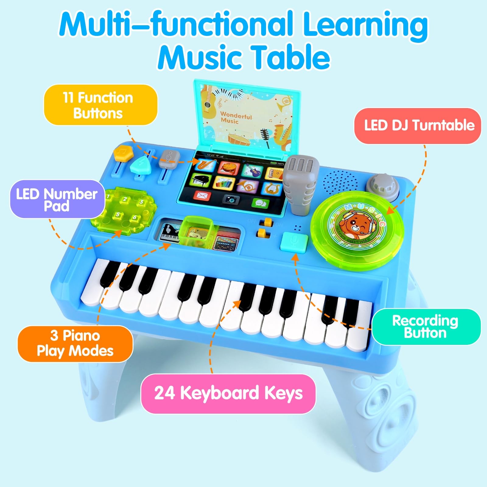 Baby DJ Table for Toddlers 1-3, Baby Musical Piano Toys 6-9-12-18 Months Toddler