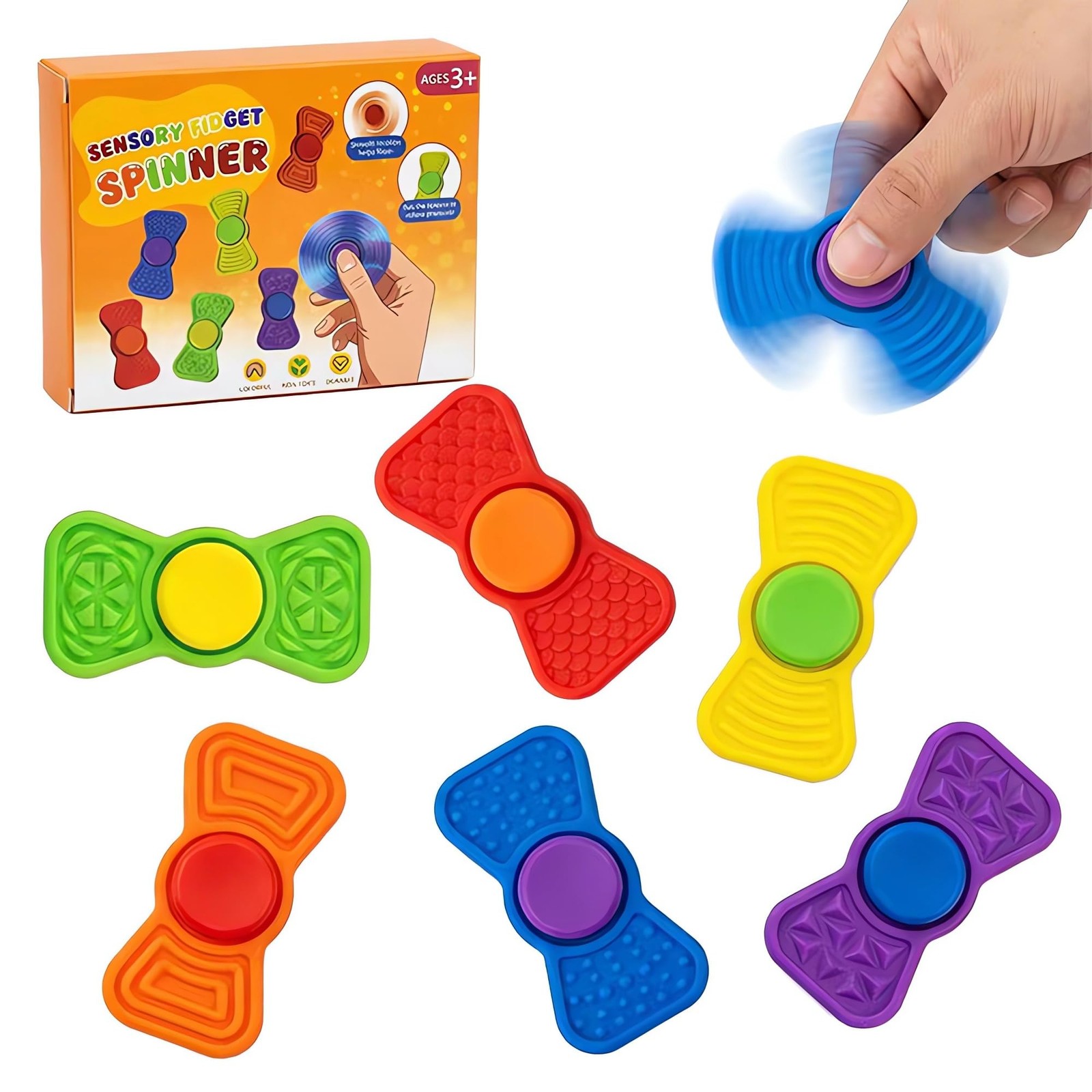 Sensory Fidget Toys for Kids Adults – 2-in-1 Fidgets Spinner Textured Stress …