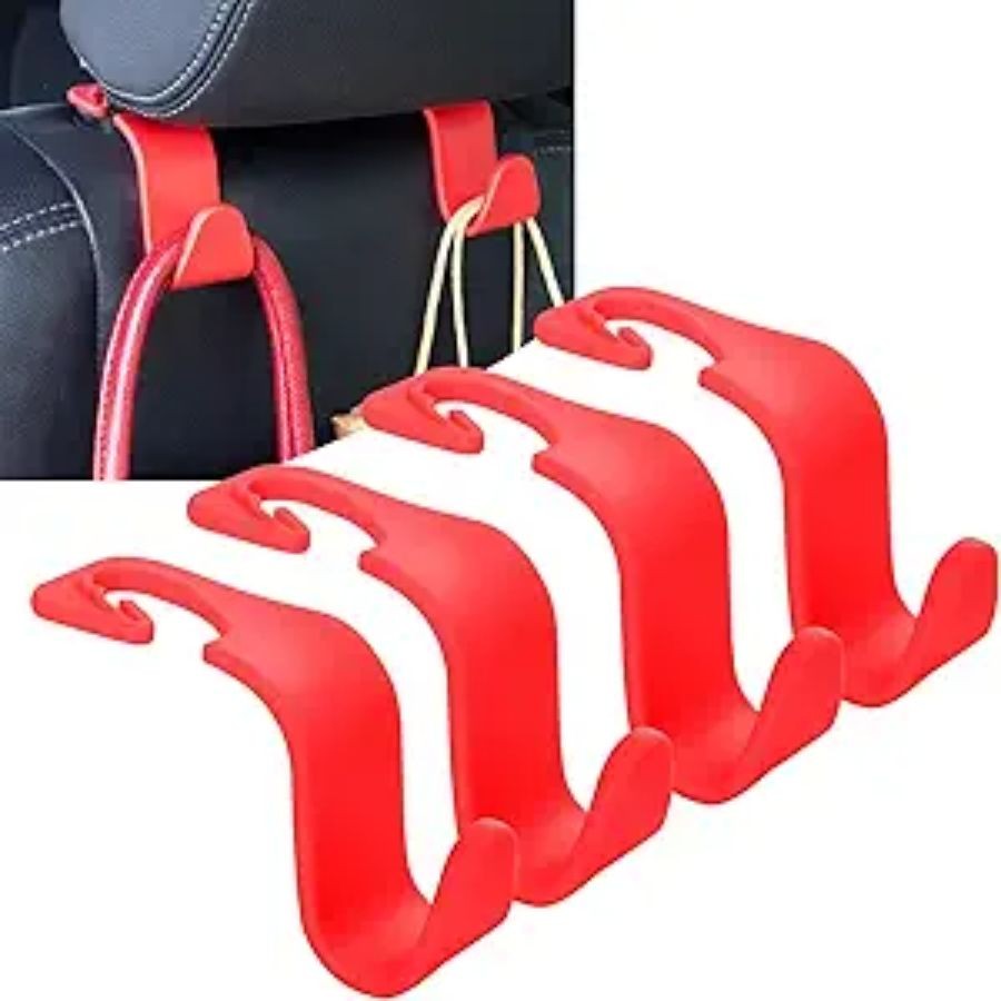 Car Seat Headrest Hook 4 Pack Hanger Storage Organizer Universal for Handbag Red