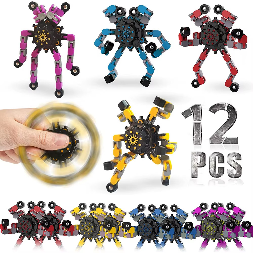 12/16PCS Funny Sensory Fidget Toys Deformable Chain Robot Spinners Fingertip Str